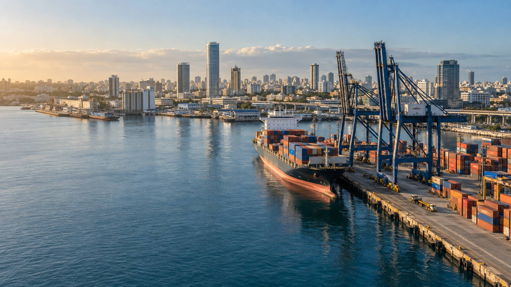 Cargo ship and port in Santo Domingo, Dominican Republic